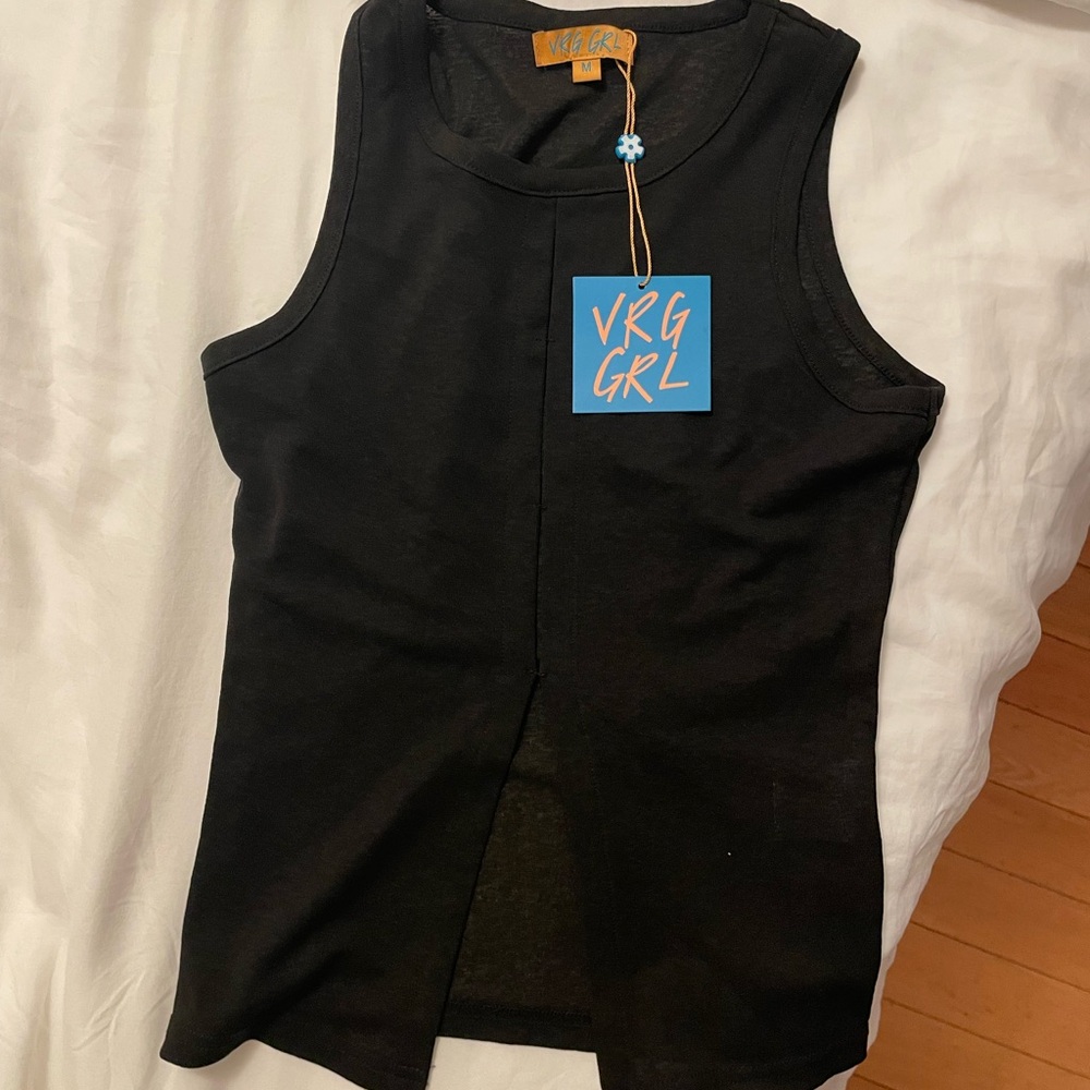 Verge Girl Split Front Black Sheer Top